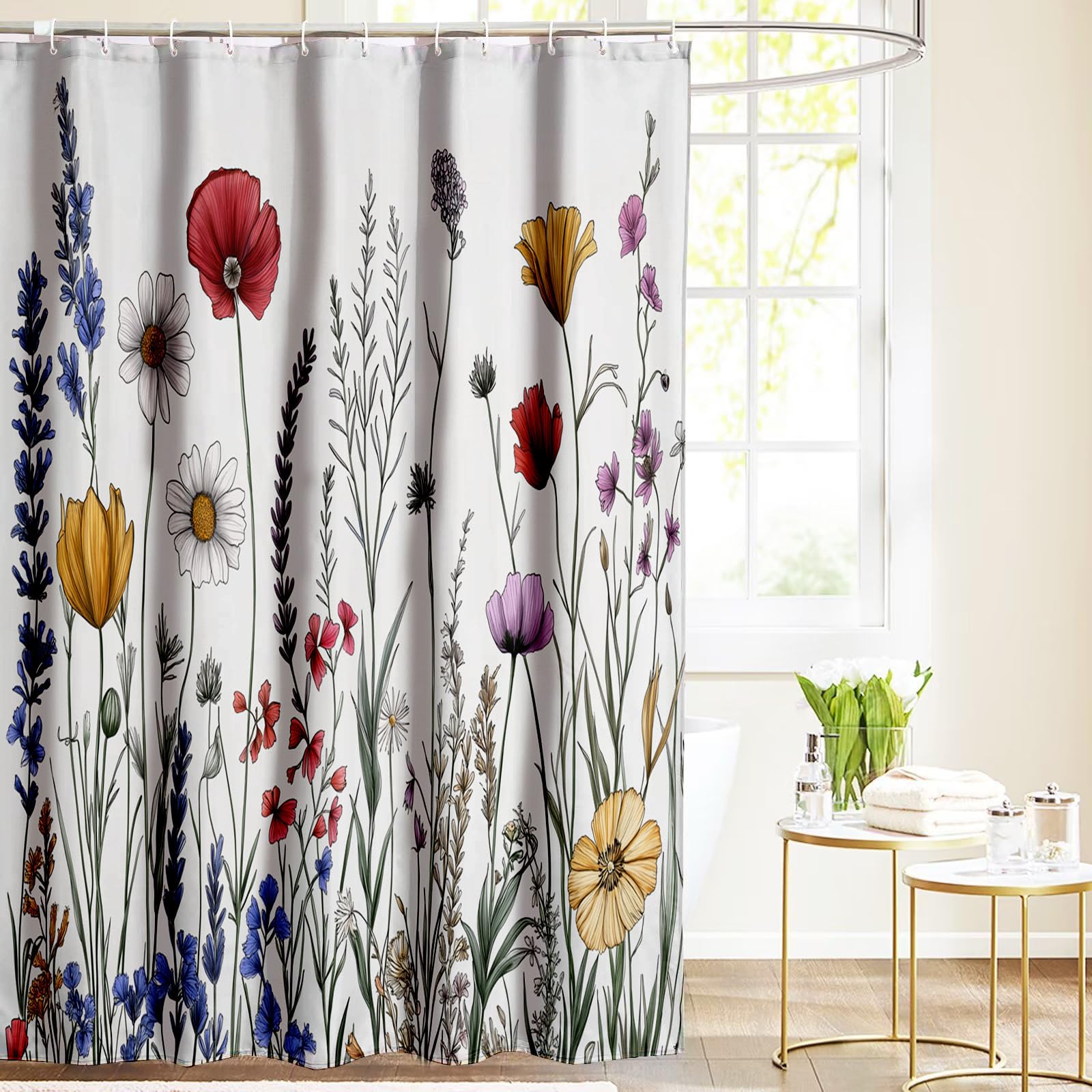 Rideau de douche 200x200cm fleurs sauvages aquarelle de salle de bain
