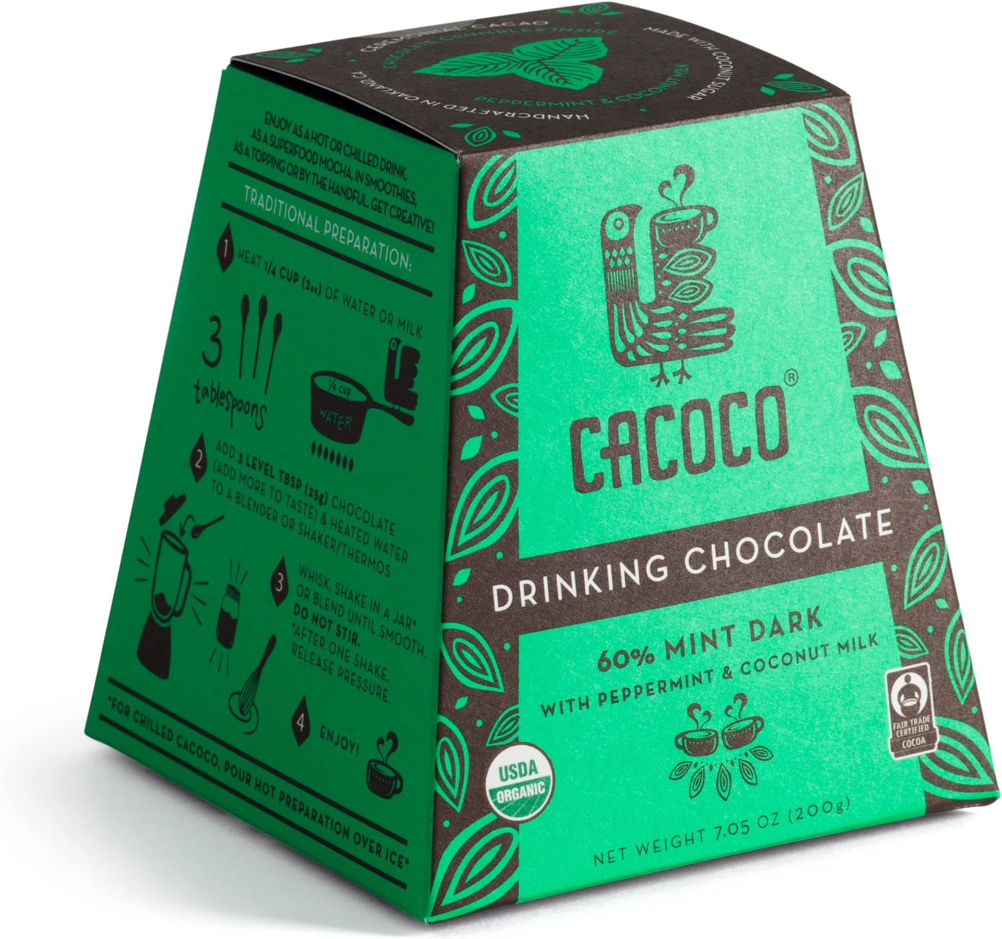 CACOCO60% Mint Dark Drinking Chocolate: Organic, Fair Trade, Vegan, Kosher, Paleo Friendly (7.05 ounces)