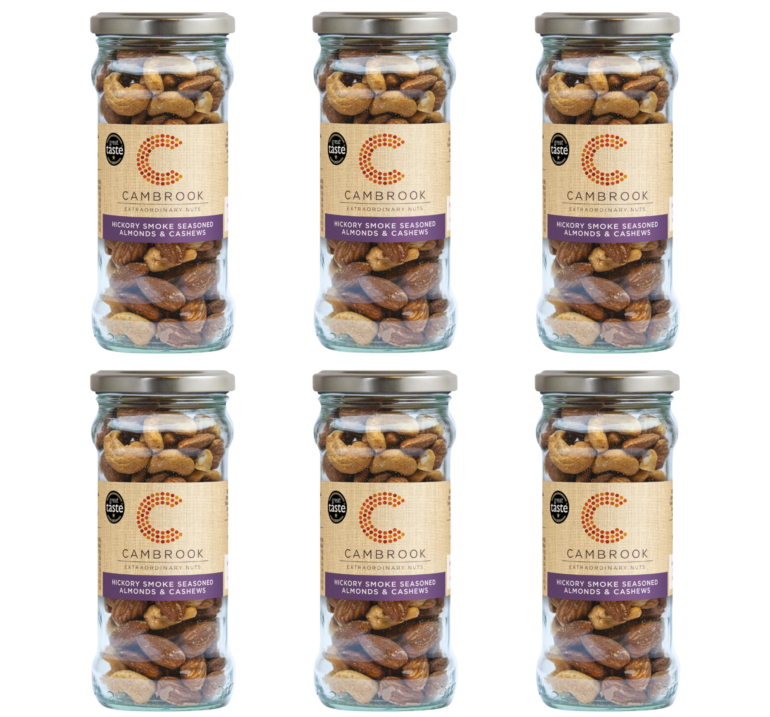 Cambrook - Baked Hickory Smoke Almonds & Cashews, 180g Jar, pack of 6