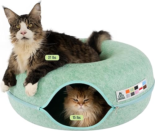 Miniatura 22 de Cattasaurus Peekaboo - Cueva para gatos, extra espaciosa para múltiples y grandes gatos de más de 12 libras, camas desmontables para gatos de