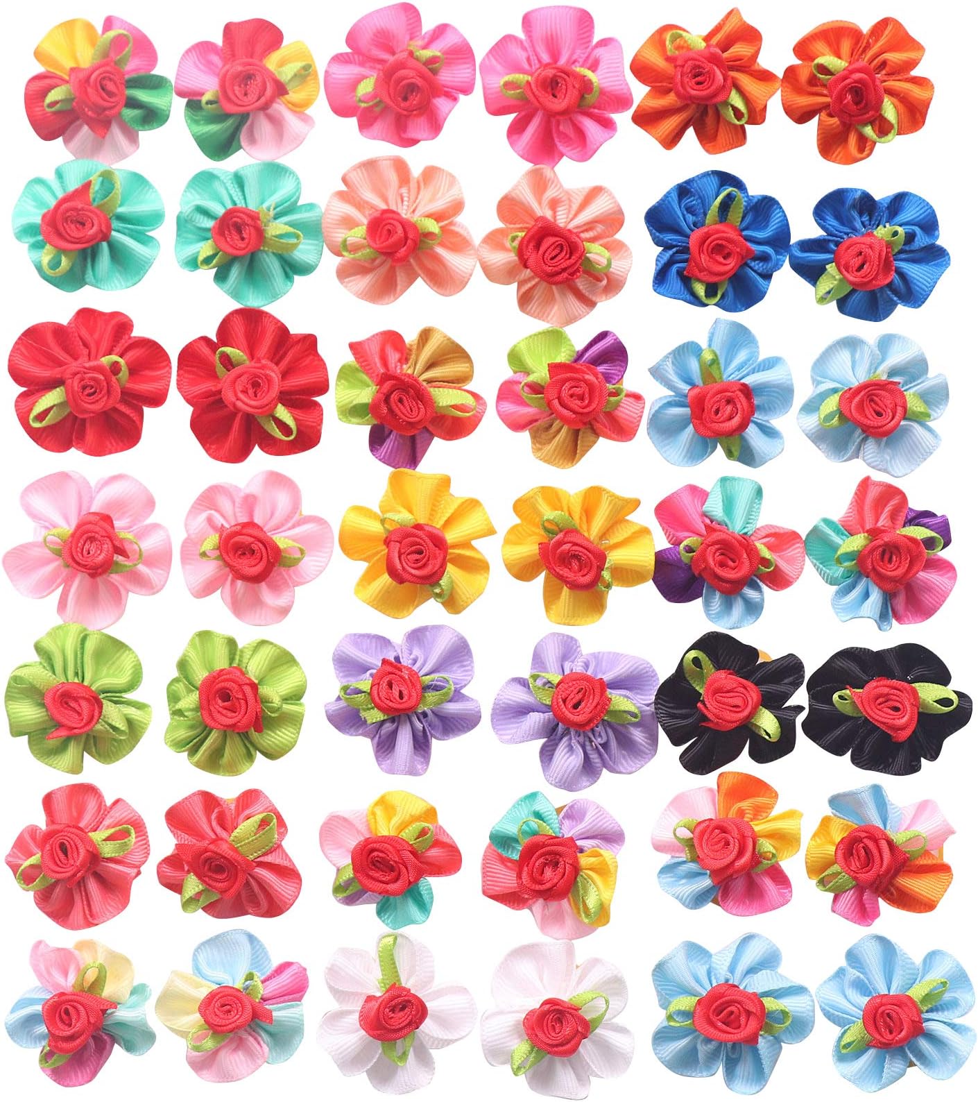 YAKA 40pcs/(20pairs) Hot Cute Small Dog Hair Bows Topknot Small Bowknot with Rubber Bands Pet Grooming Products Pet Hair Bows Hair Accessories 20 Colors (Round Flower)