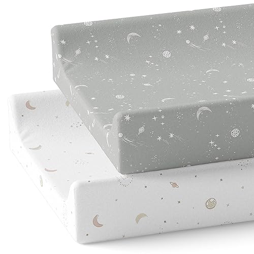 Juego de 2 fundas para cambiador (galaxia, luna y estrellas), sábanas bajeras de primera calidad, mezcla de algodón suave