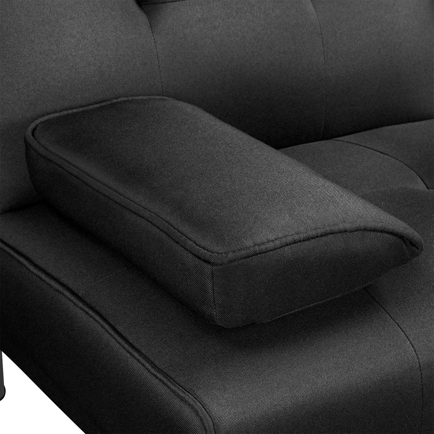 Yaheetech Canapé Droit Convertible en Tissu Canapé-Lit 2 Places Moderne Divans Relax avec Dossier Inclinable pour Couchage Quotidien Salon Bureau Chambre à Coucher Noir