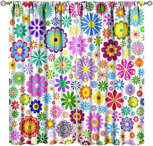 Miniatura 29 de Cortinas florales retro de los años 70, tratamiento de ventana abstracto geométrico hippie floral de mediados de siglo, cortinas con aislamiento