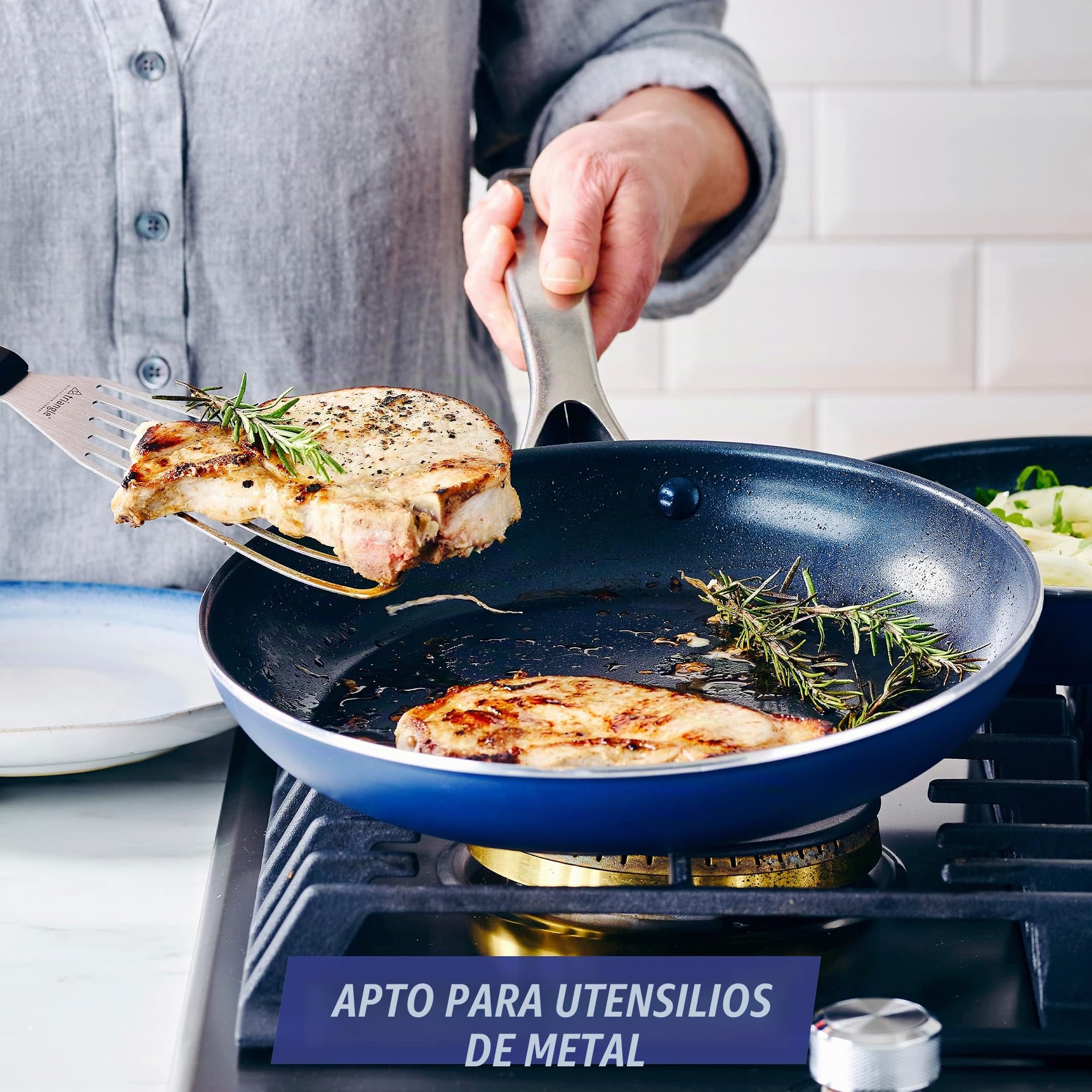 Blue Diamond Cookware Batería de Cocina Antiadherente de Ceramica Infuso de Diamantes, 7 piezas, Incluye Sartén, Cacerola, Aluminio, Sin PFAS, Inducción, Horno y Lavavajillas, Azul