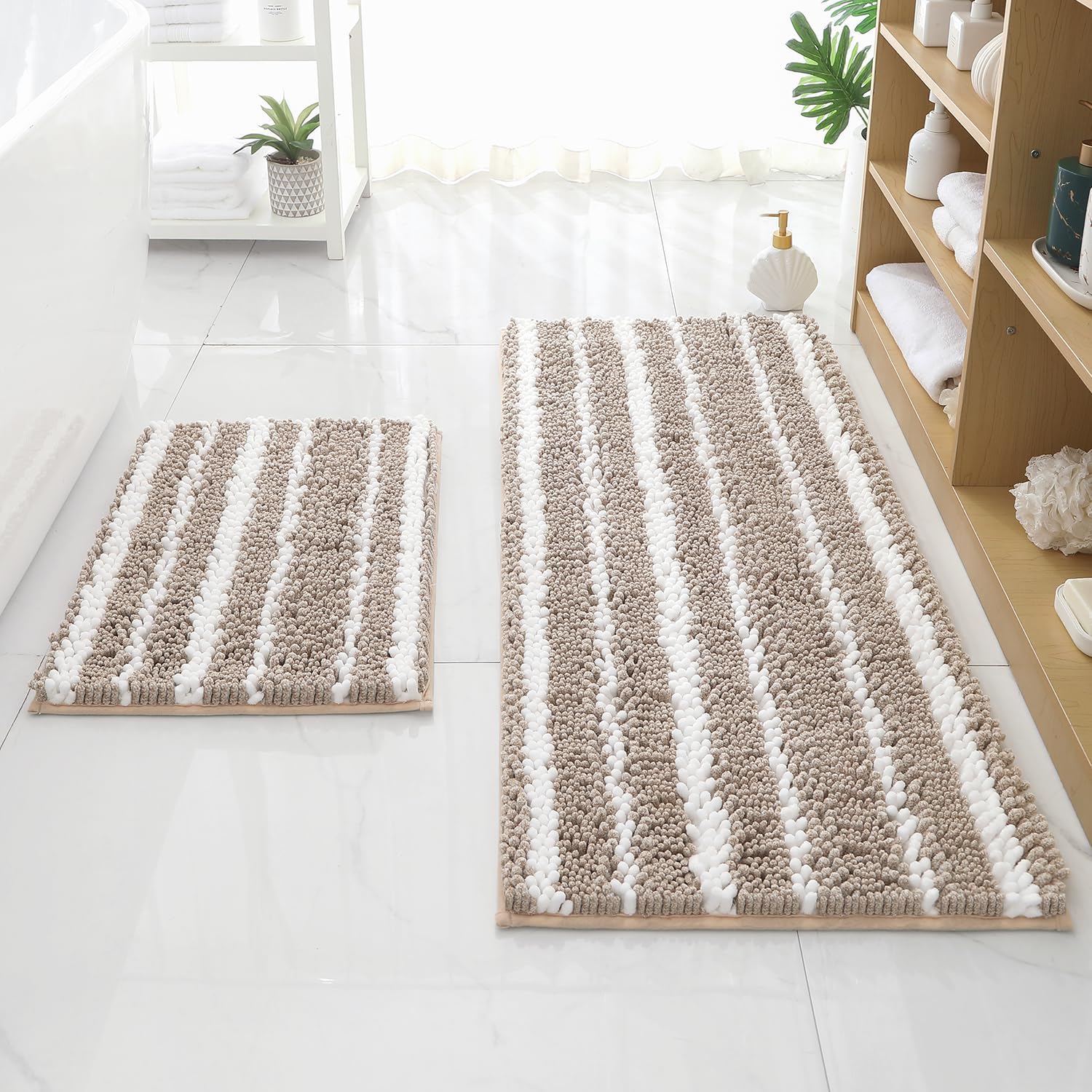 HOMEIDEAS CationicDye Bathroom Rugs Sets 2 Piece, Chenille
