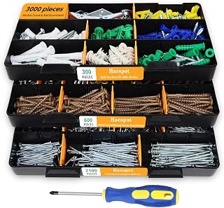 Haespot 3000-Piece Hardware Kit: Anchors, Tapping Screws, Deck Screws & Nails in Organized 3-Tier Storage for DIY Projects