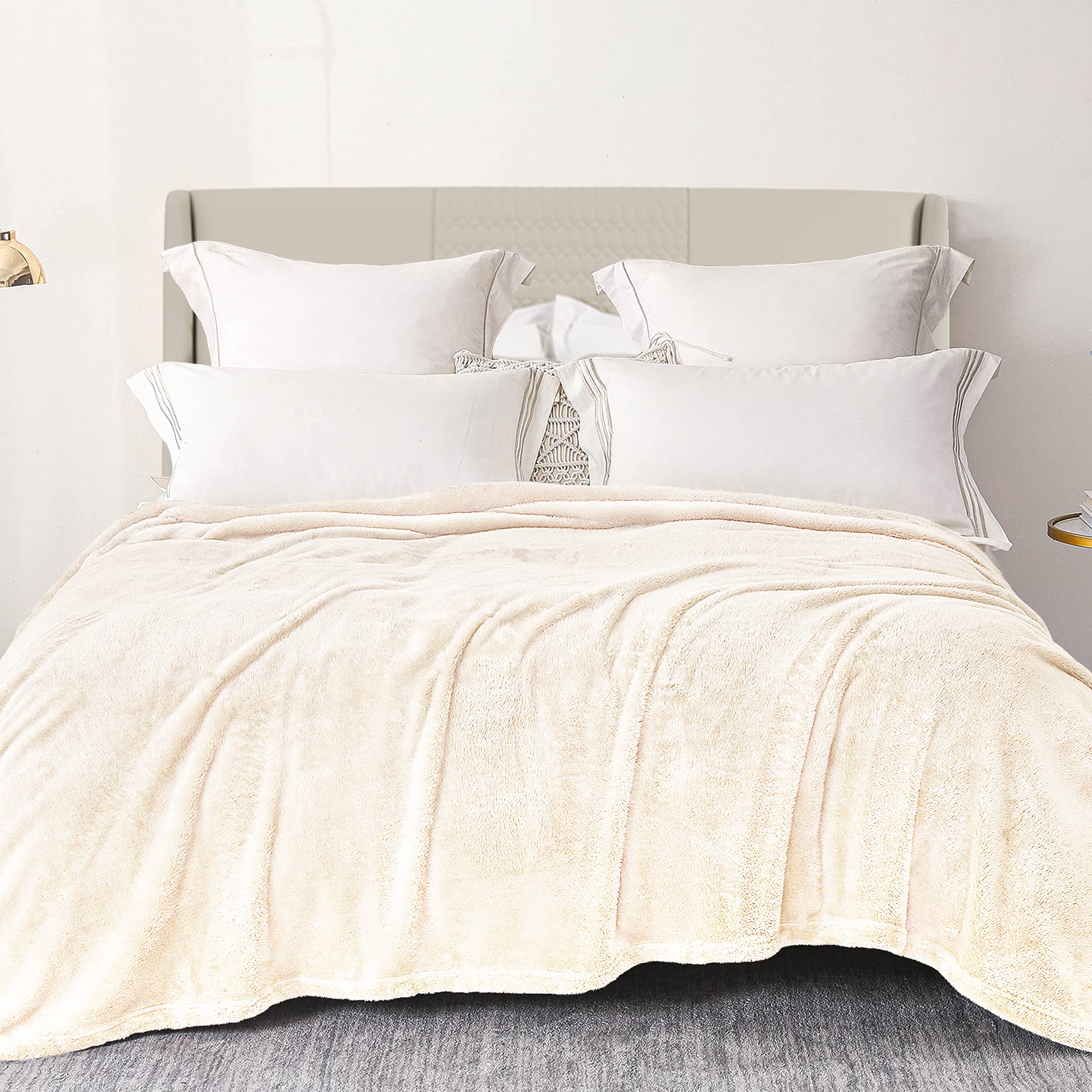 Exclusivo Mezcla Plush Fuzzy Fleece Bed Blanket Twin Size, Super Soft, Fluffy and Warm Blankets,Suitable for All Seasons (Ivory, 90x66 Inches)