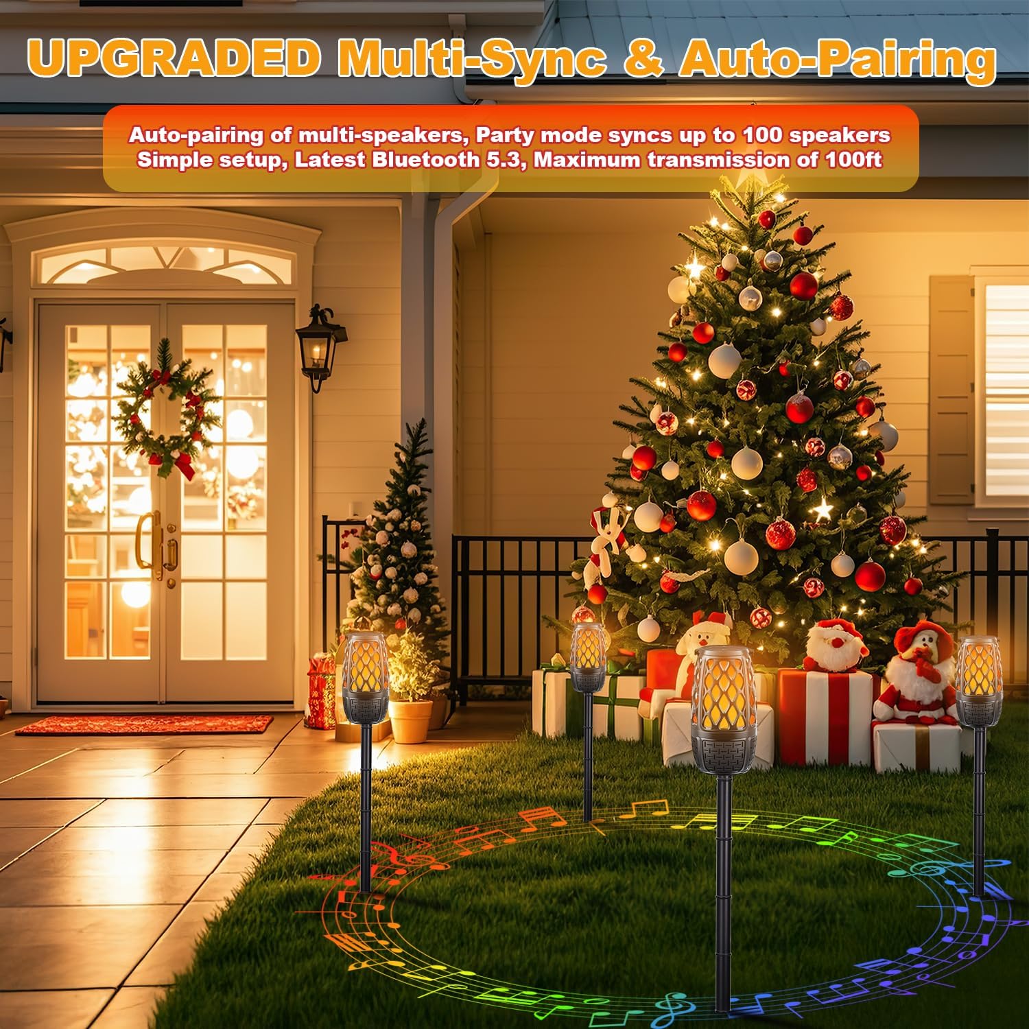 Upgraded Outdoor Bluetooth Speakers with Lights, IPX6 Waterproof Flame Atmosphere Outdoor Speaker, Auto-Pairing Multi-Sync up to 100 Speakers, Cool Tech Gadget Gifts for Men Women, Patio Garden Party - Image 9