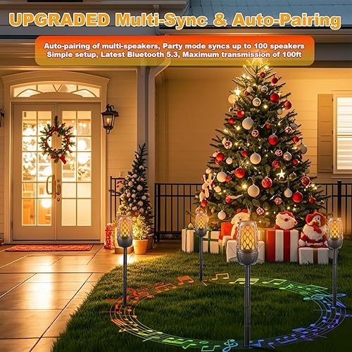 Miniatura 9 de Altavoces Bluetooth mejorados para exteriores con luces, IPX6 impermeable con atmósfera de llama, altavoz al aire libre, emparejamiento automático