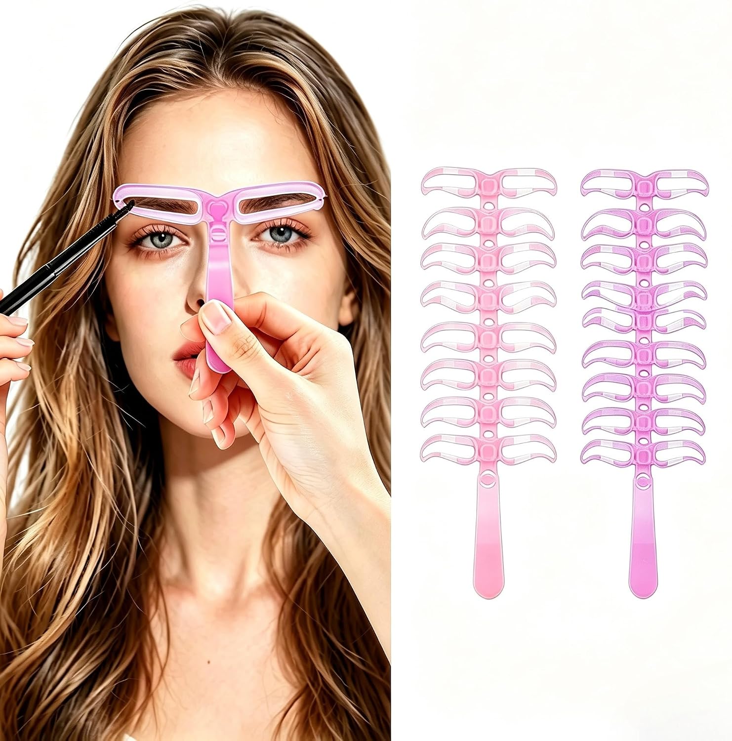 16 Pieces Eyebrow Stencil for Women Reusable Pink and Purple Eyebrow Templates and Guides for Symmetrical Eyebrow Makeup Ideal for Beginners