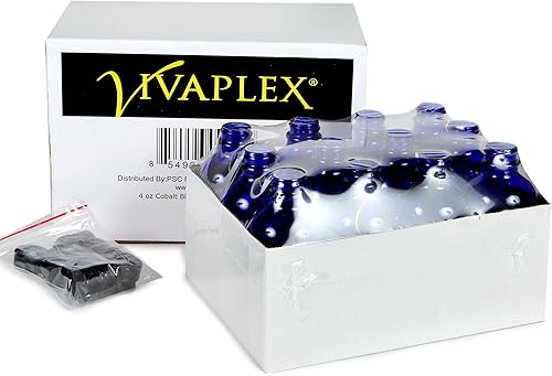 Miniatura 3 de Vivaplex, 12, azul cobalto, botellas de vidrio de 4 onzas, con tapas