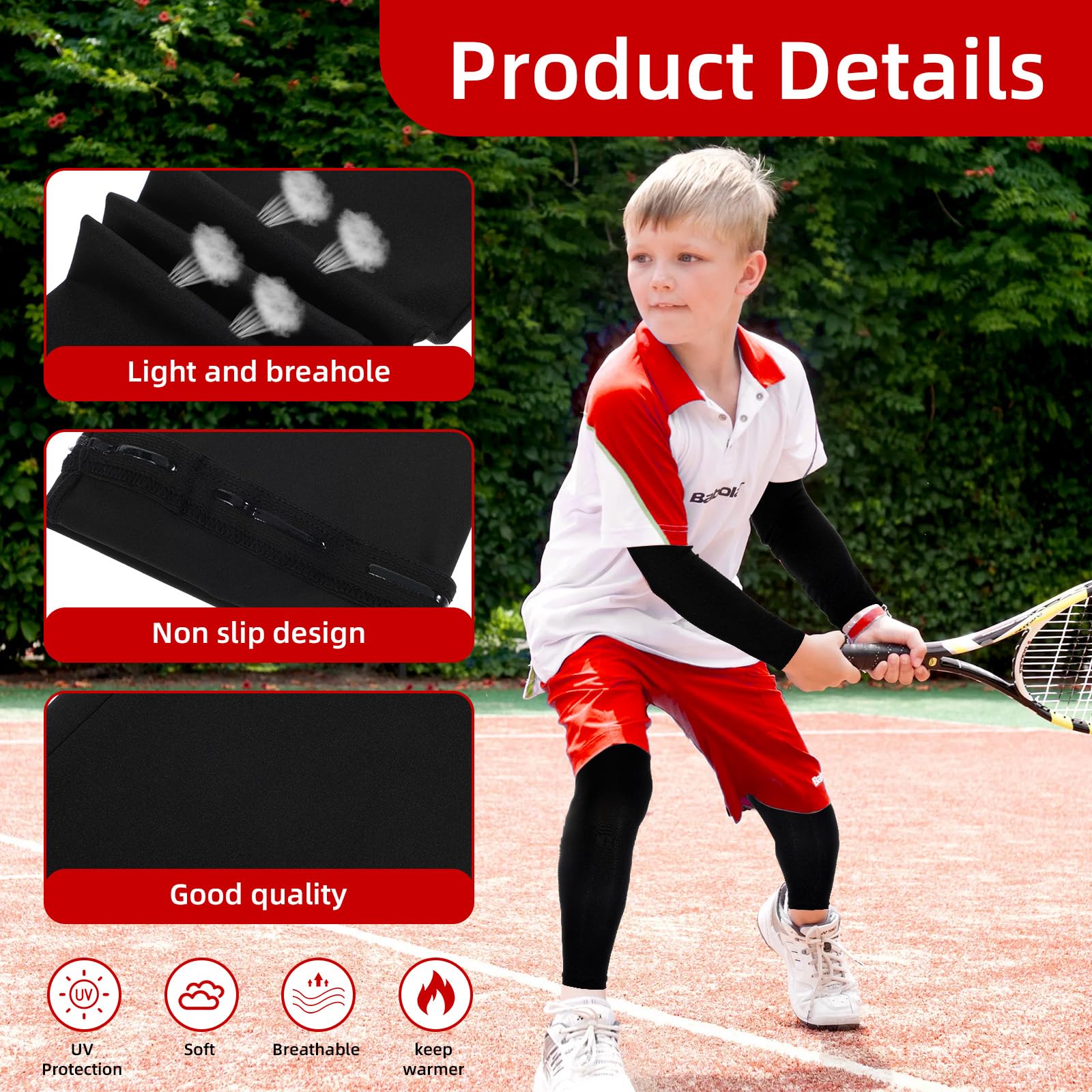 JIEYAO Ensemble de manchettes et de manchons de sport pour adolescents, protections de bras anti-UV et longues manches de compression pour les jambes, unisexe, pour le volley-ball, le basket-ball