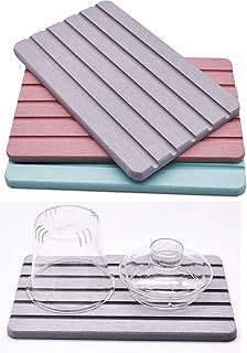 CARPOW 珪藻土トレー 天然素材 吸水速乾 消臭抗菌 防カビ 洗面台のコップや石鹸置き 珪藻土マット キッチン 食器 水切りマット 受け皿 入浴用品トレイ ドライトレイ 吸水コースター バス用品 めエコ 空気浄化 隔熱 滑り止め (グレー)