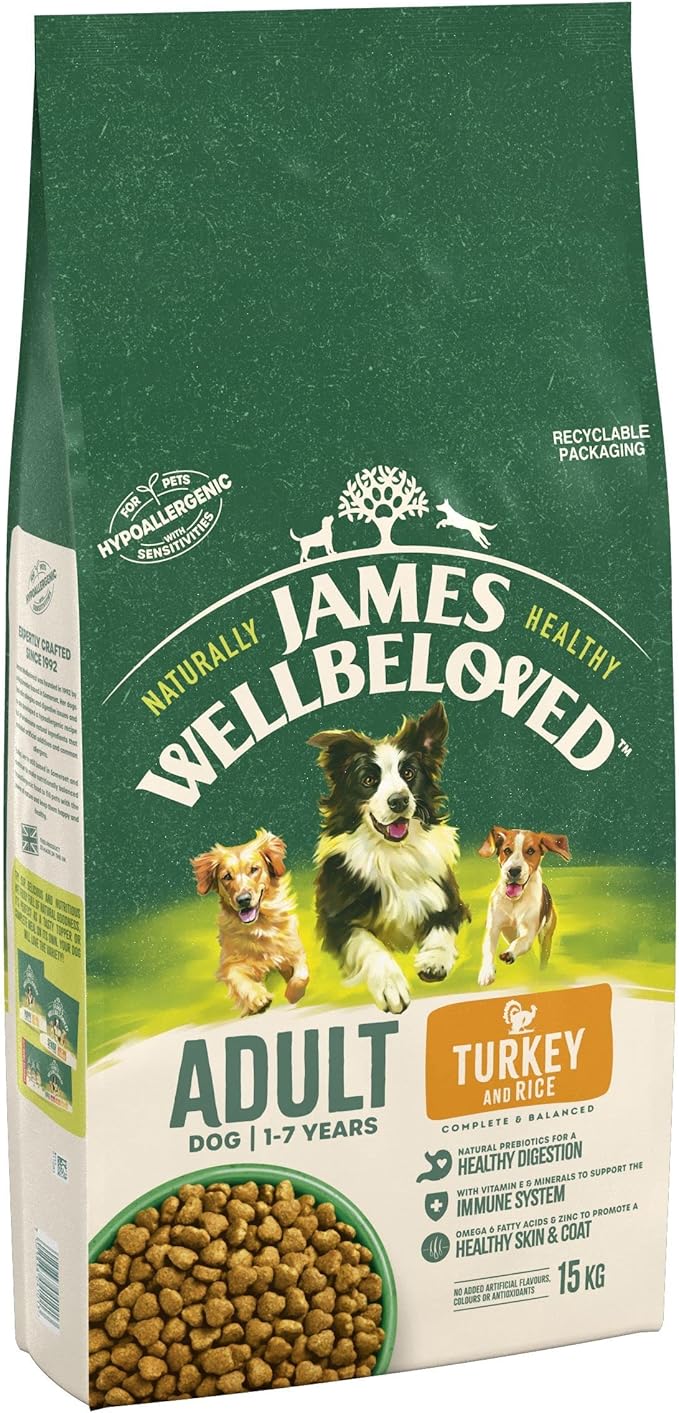 James Wellbeloved Complete Dry Adult Dog Food Turkey and Rice, 15 kg