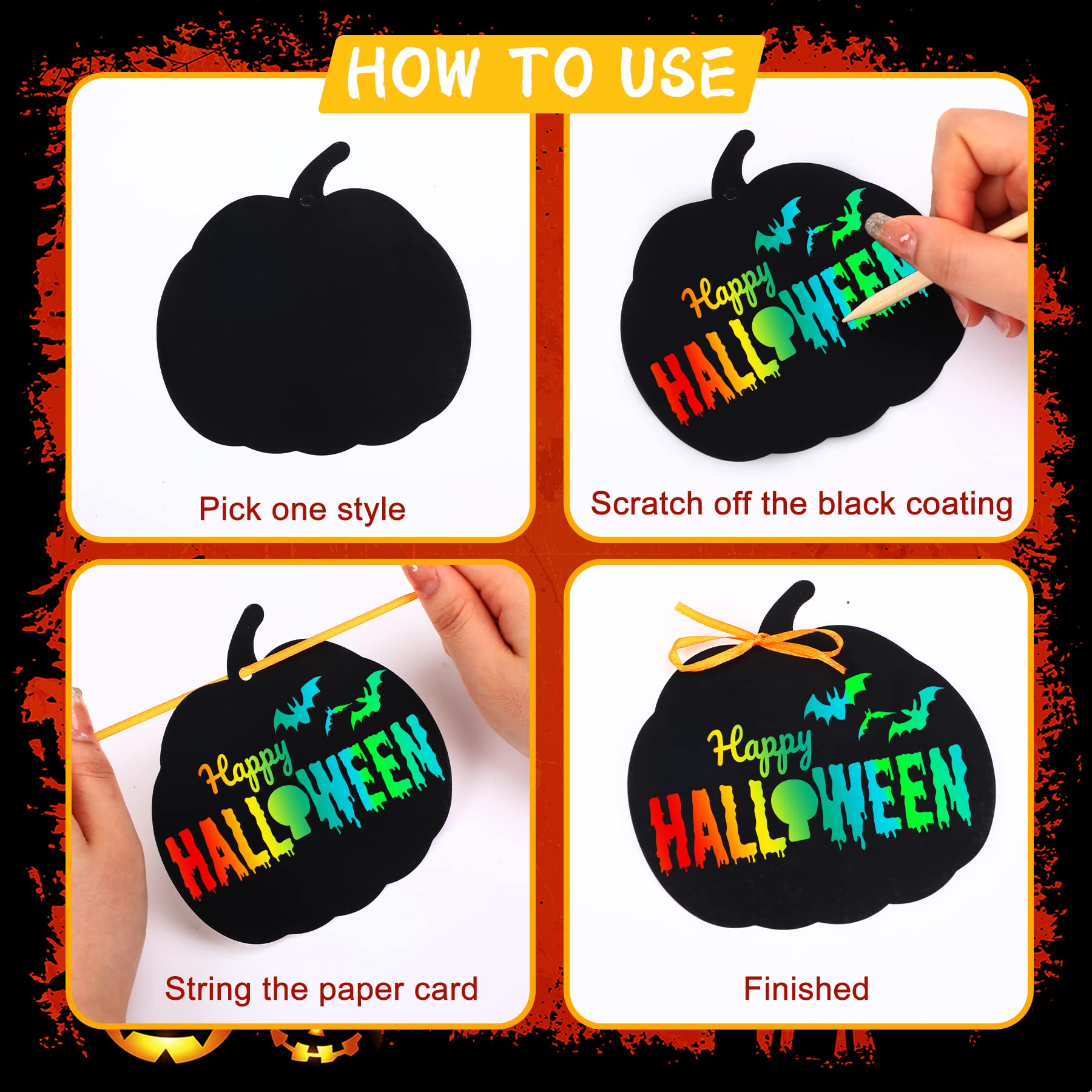 JULMELON 48 Pcs Halloween Scratch Paper Art - Image 3