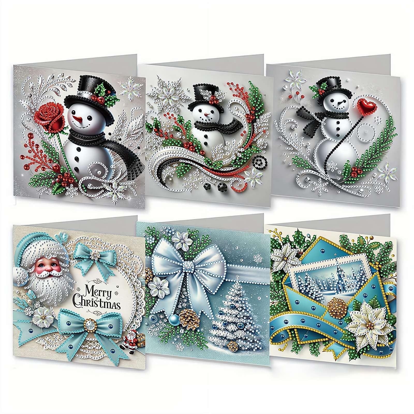 6 Pcs Diamond Art Christmas Cards Kits Gingerbread House Candy Snowman Christmas, DIY Diamond -Painting Cards Sets, 5D Crystal Art Card with Envelopes, Postcards for Handmade, Xmas (E)