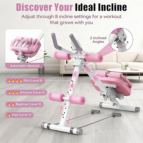 Vista 3 de EPHESPORT Máquina Multifuncional para Abdominales, Entrenador de Crunch y Sentadillas para el Core para Entrenamiento de Abdomen, Equipo de Rosa