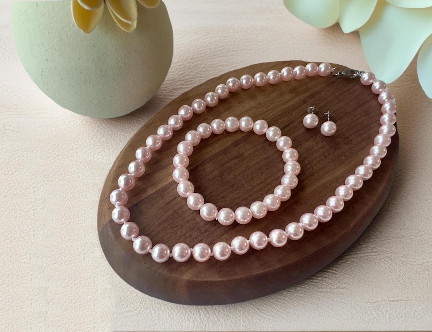 8mm Pearl Necklace Set - Necklace Bracelet Earrings Trio for Women and Girls, Faux Pearl Jewelry Set for Wedding, Party, Daily Fashion - Image 3