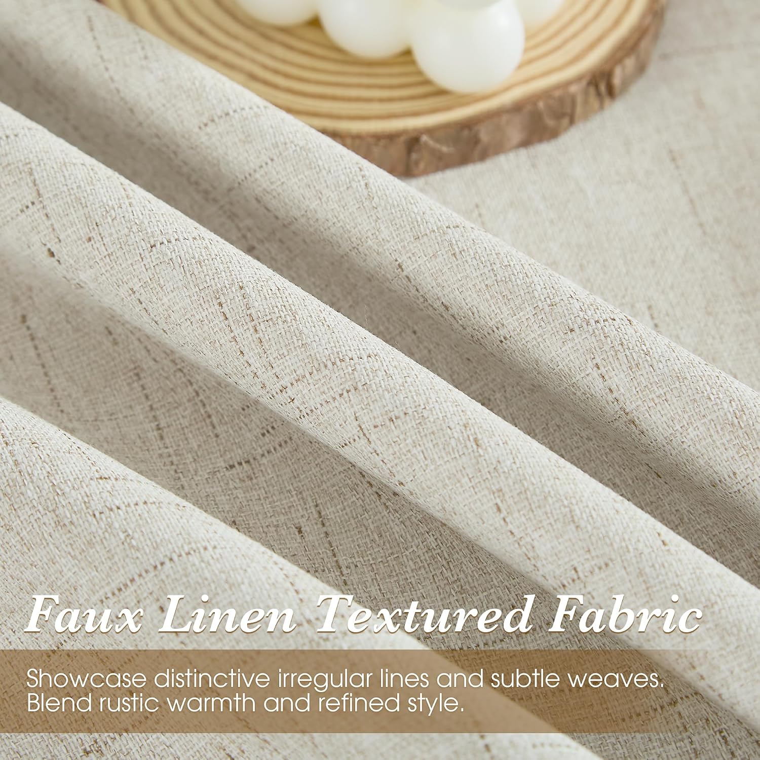 StangH 100% Blackout Linen Curtains for Bedroom, Thermal Insulated Farmhouse Window Drapes Light Blocking Privacy Home Decor Panels with Back Tab, Heather Natural, W52 x L84, 2 Panels