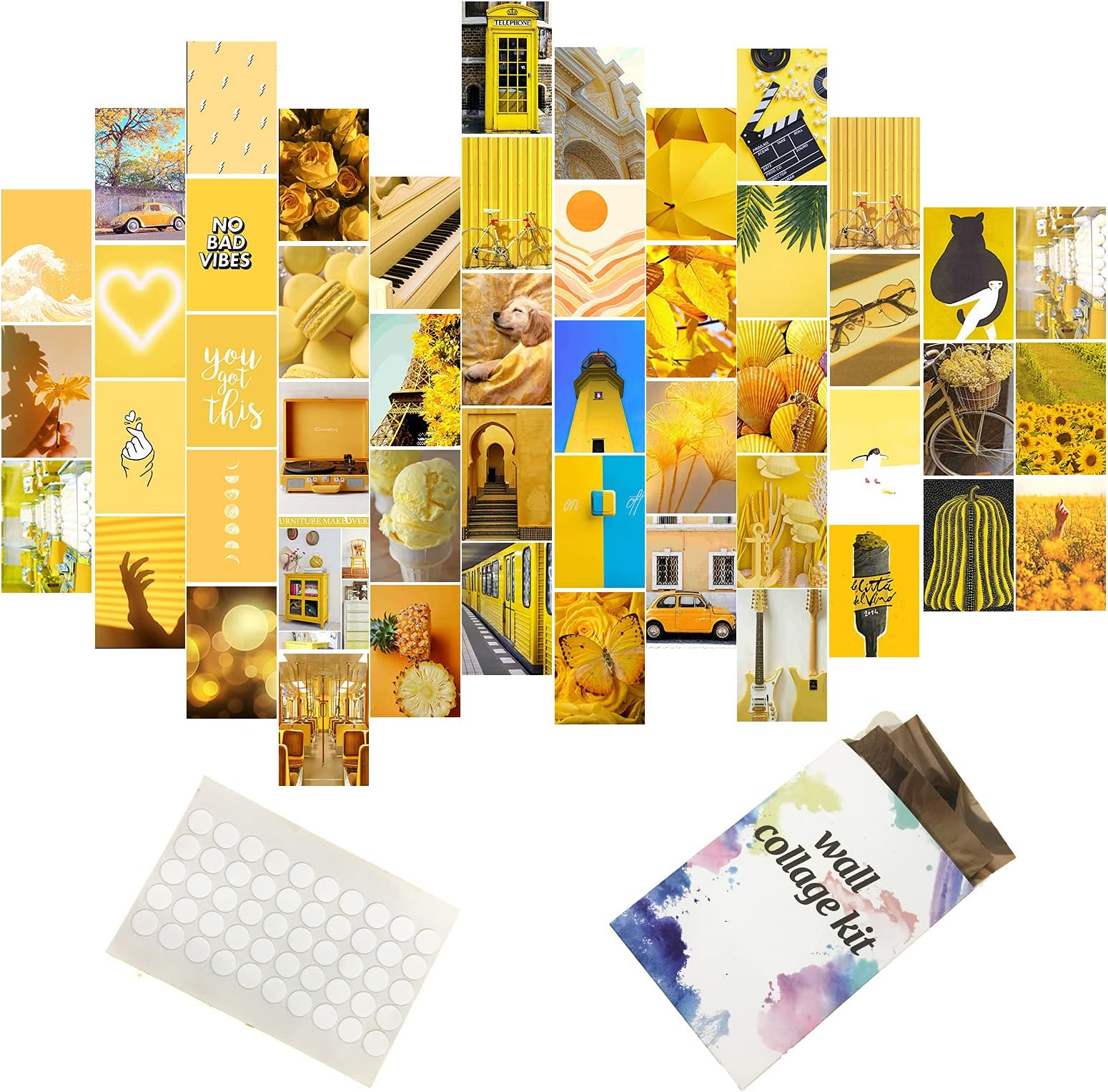 CygniCon Yellow Aesthetic Wall Collage Kit, Aesthetic Pictures, Bedroom Decor for Teen Girls and Boys, Wall Collage Kit, Aesthetic Posters, Collage Kit for Wall Aesthetic, Dorm Decor(50 pcs 4x6 inch)