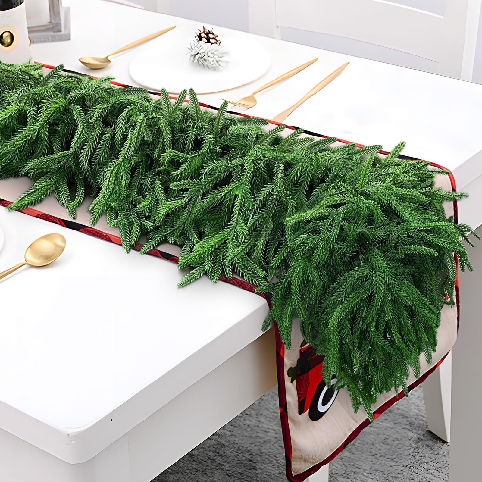 9 FT Realistic-Feel PE Norfolk Pine Christmas Garland...