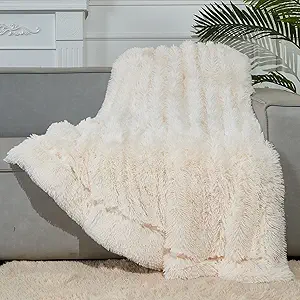 GONAAP Fuzzy Faux Fur Throw Blanket Twin Size Ivory Super Soft Cozy Plush Fuzzy Shaggy Blanket for Couch Sofa Bed (Ivory, Twin(60"x80"))