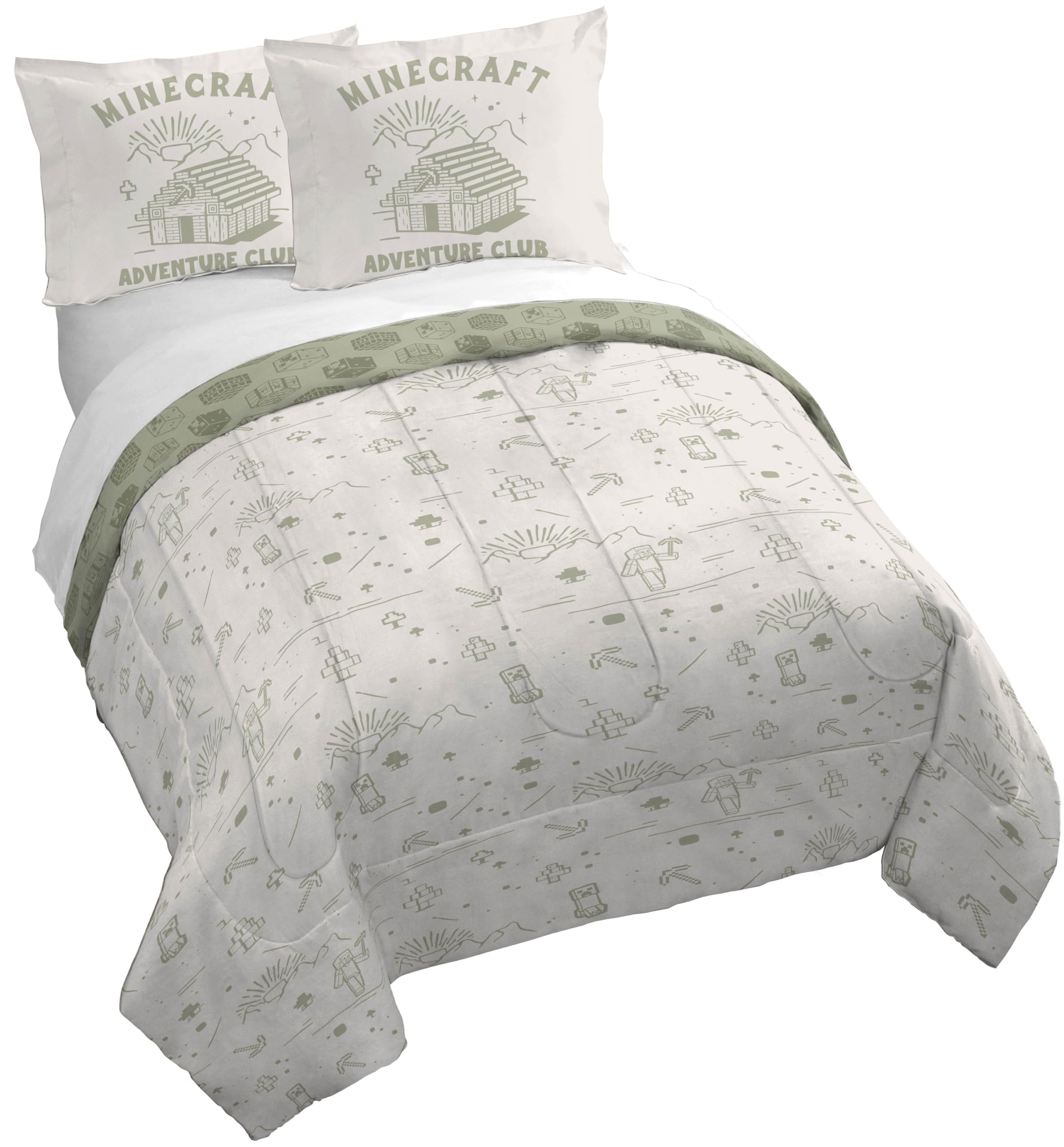 Jay Franco Kids Duvet Cover Set with Sham & Pillowcase – Ultra-Soft Bedding for Room Decor, Cover ONLY Comforter NOT Included, White - Minecraft, 3 Piece Full