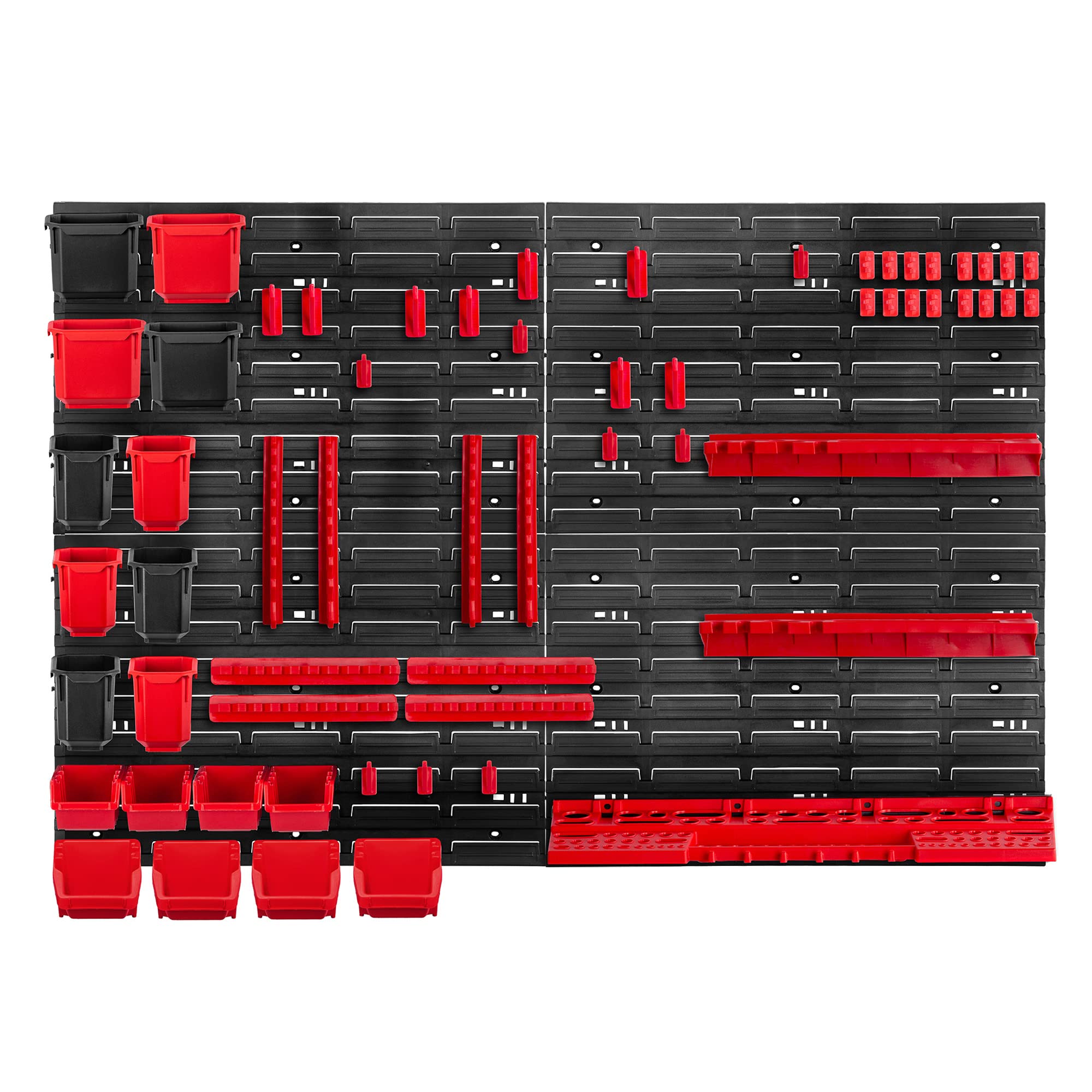 KADAX Étagère murale d'atelier, 116 x 78 cm, Système de rangement en plastique robuste, Étagère d'atelier résistante aux UV, Plaques murales extensibles, Étagère à glissière pour garage, (Rouge, 61