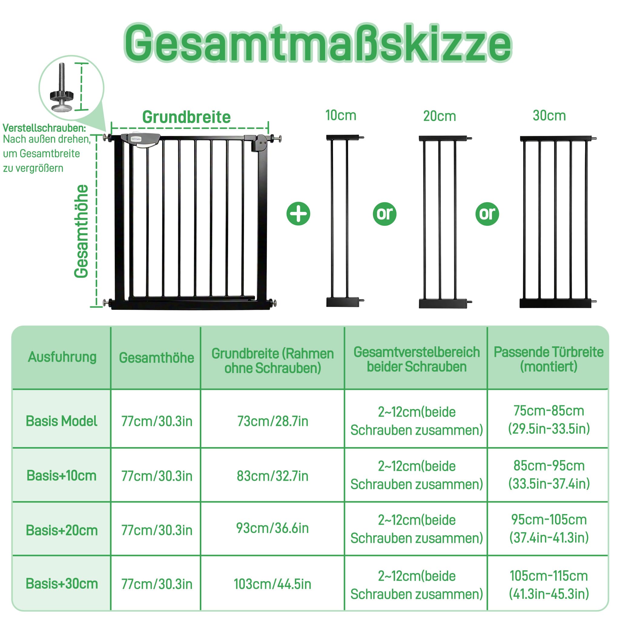 Aufun Treppenschutzgitter Türschutzgitter Kinder ohne Bohren, Druckbefestigung, selbstschließend, erweiterbar, 95-105 cm, Metall, Schwarz