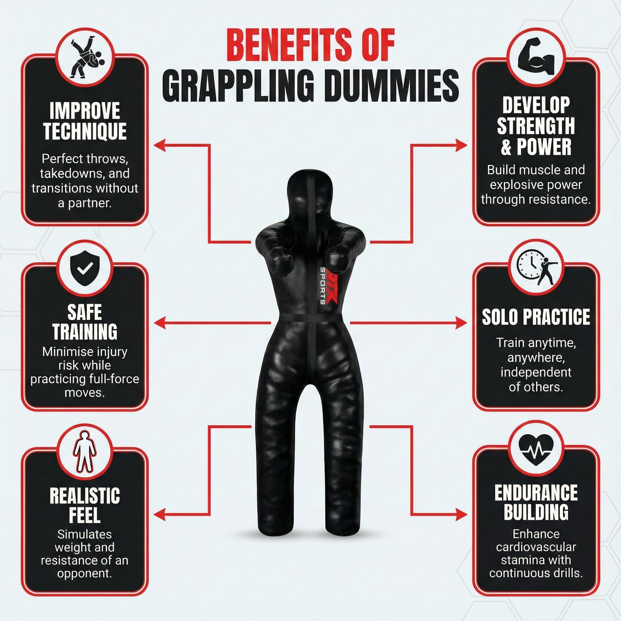 RTX MMA Judo Grappling Dummy Boxing Bag Brazilian BJJ Jiu Jitsu Standing Position Wrestling BJJ Dummy Martial Arts Boxing Box Training Dummies - Rexine - Unfilled