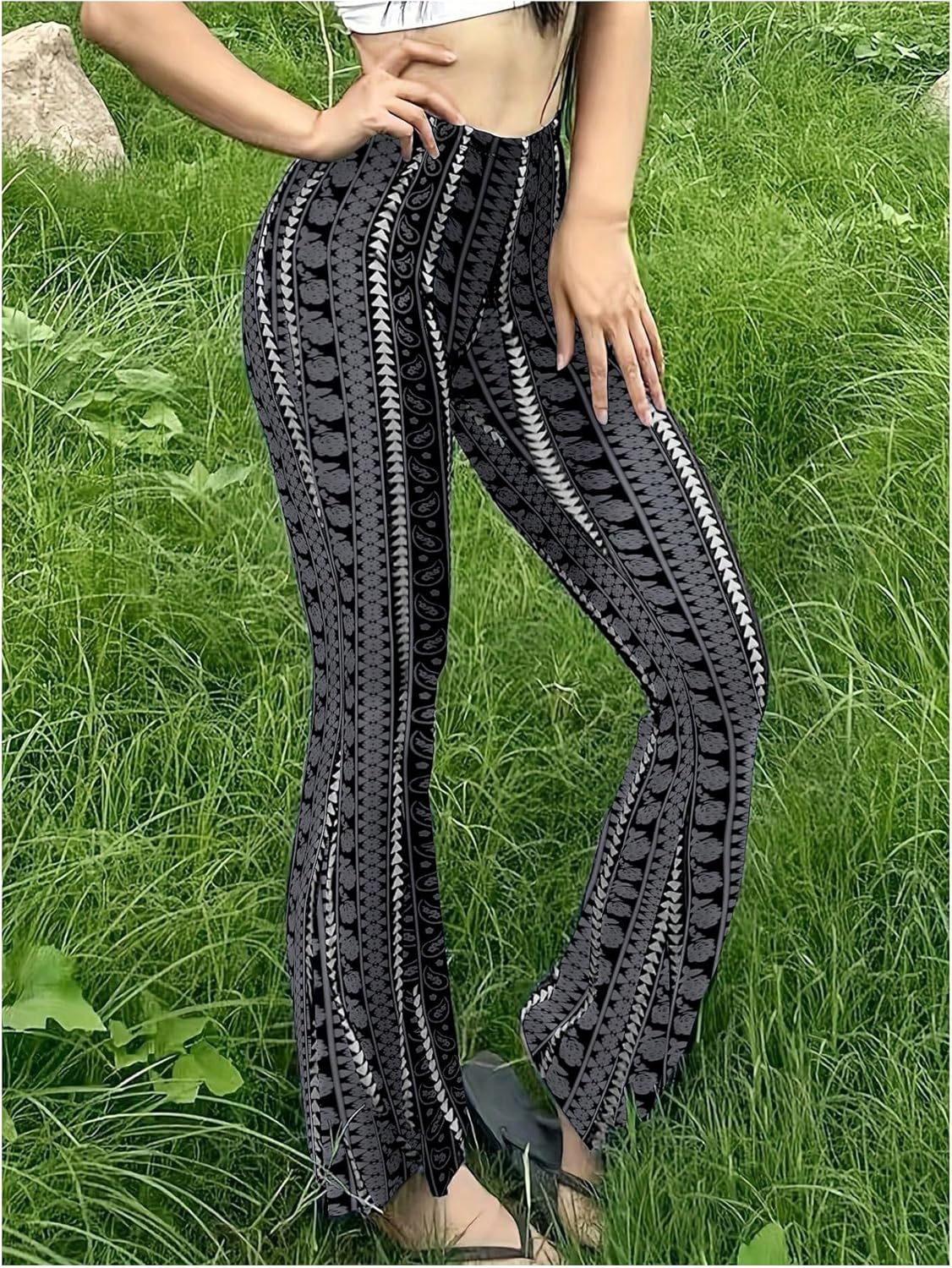 Milumia Women's Boho Yoga Leggings High Waisted Hippie Flared Pants Bell Bottoms - Image 2