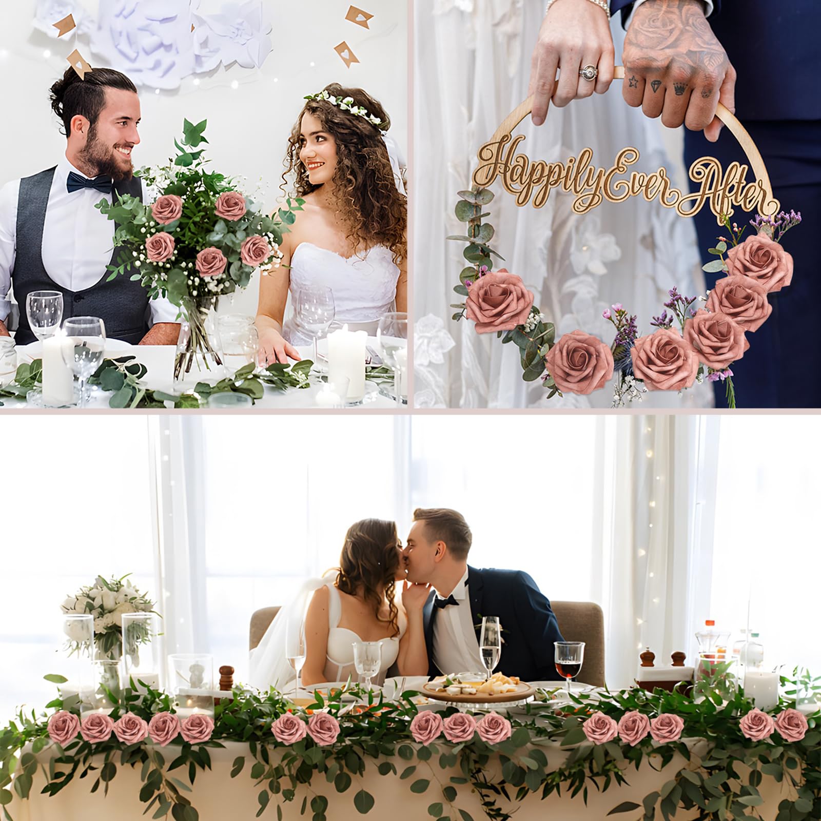 Künstliche Rosen, warmtaupe, echt aussehende Schaumstoffrosen mit Blättern für selbstgemachte Hochzeitssträuße, Brautparty, Party-Dekorationen (warmes Taupe, 100 Stück)