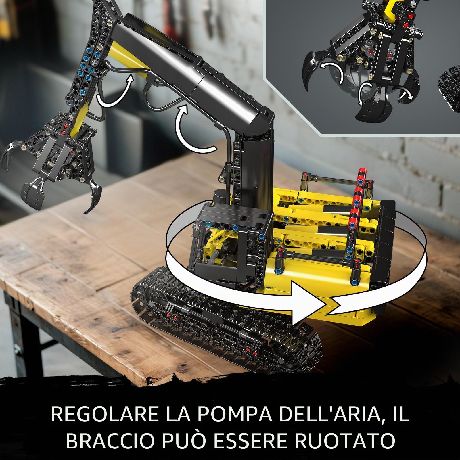 Mould King 17077 Technik Escavatore cingolato, pinza idraulica in legno, escavatore giocattolo per adulti, escavatore a busta, giocattolo educativo meccanico (versione statica)