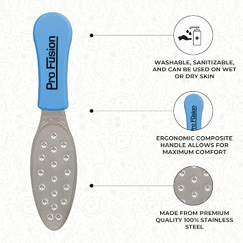 ForPro Pro Fusion Stainless Steel Pedi File - Coarse, Double-Sided Professional Quality - Blue Handle Pedicure File for Heels and Feet - 8.25 L
