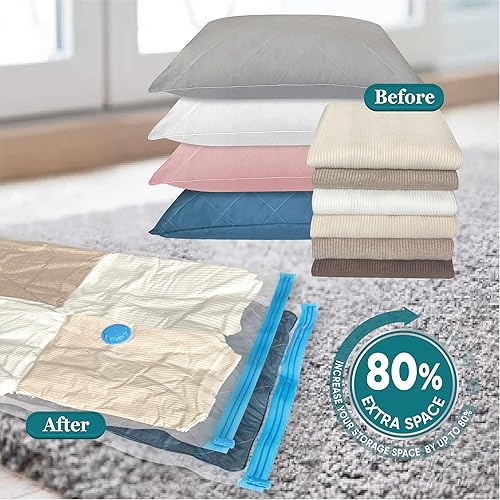 Miniatura 2 de Roomipro Bolsas de almacenamiento al vacío con bomba eléctrica, paquete de 10 bolsas medianas que ahorran espacio con bomba, bolsas selladas al