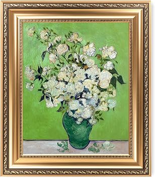 DECORARTS Vincent Van Gogh Wall Art Framed, Pink Roses in a Vase, 26x22
