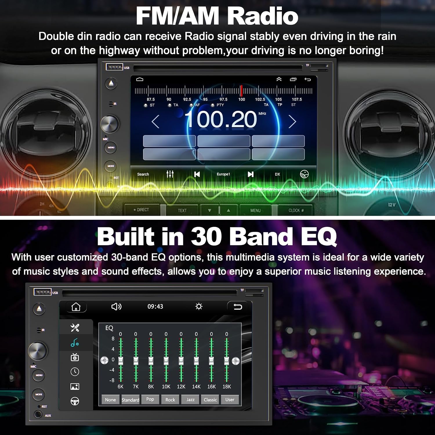 Double Din Car Stereo with CD/DVD Player Apple Carplay & Android Auto, 7 Inch Car Radio with Bluetooth and Backup Camera, Touch Screen, Mirror Link, Steering Wheel Control, USB/TF/AUX Input, AM/FM
