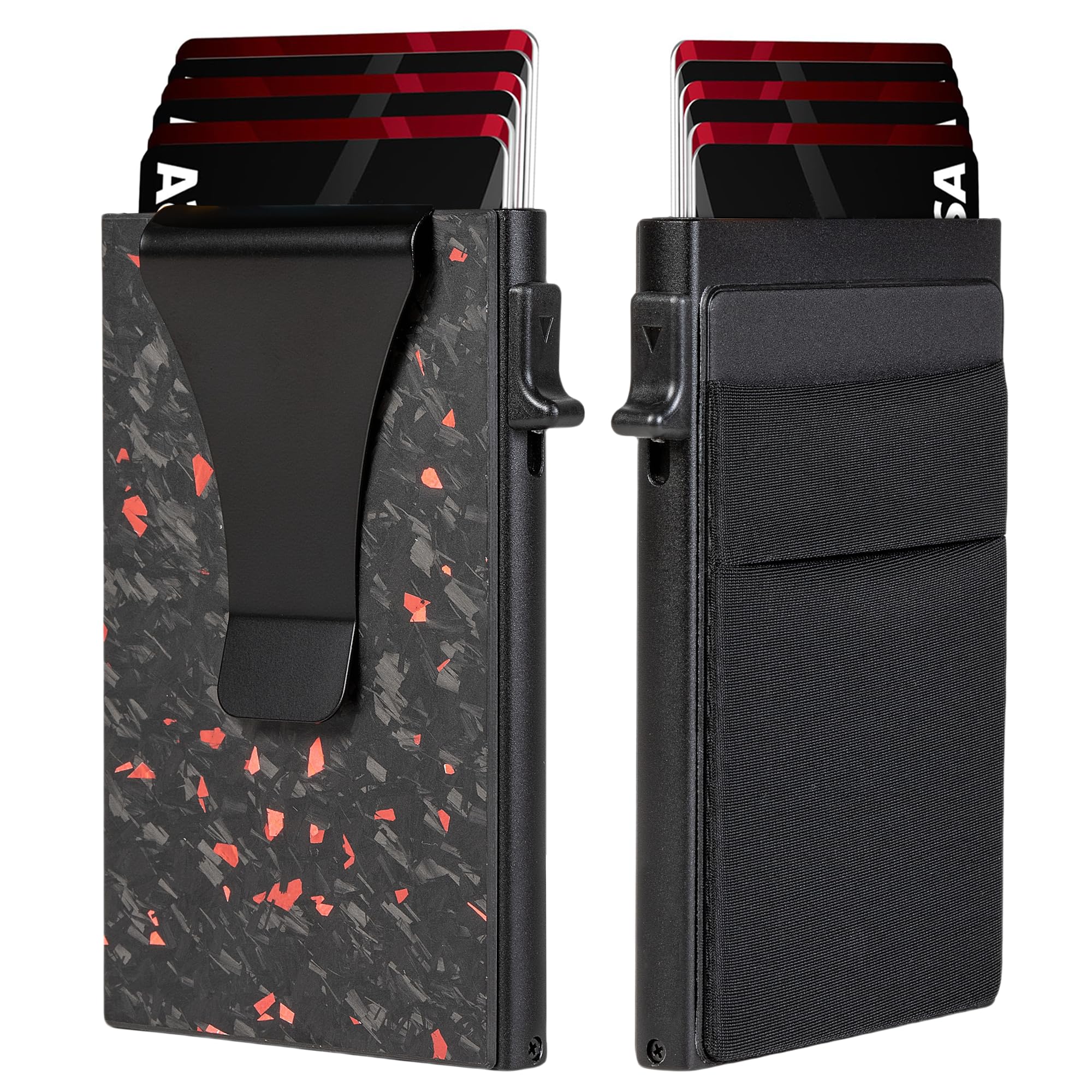 Slim Aluminum Wallet for Men, RFID Blocking Minimalist Matel Pop Up Card Holder Wallet, Holds 8+ Cards,Durable Removable Money Clip & Money Pocket(