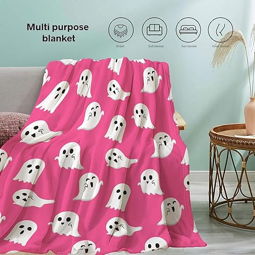 Miniatura 7 de Manta de fantasmas rosados divertidos, regalos para niñas y niños, manta espeluznante de Halloween, manta de regalo para decoración de bebé, felpa
