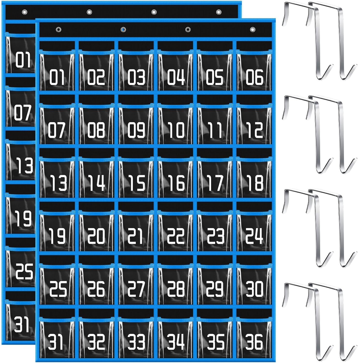 Panelee 2 Pcs 36 Numbered Clear Pocket Chart for Classroom Cell Phones Calculator Holder Closet Hanging Organizer with Pockets for Wall Door School Office Storage Organization Supplies (Black)