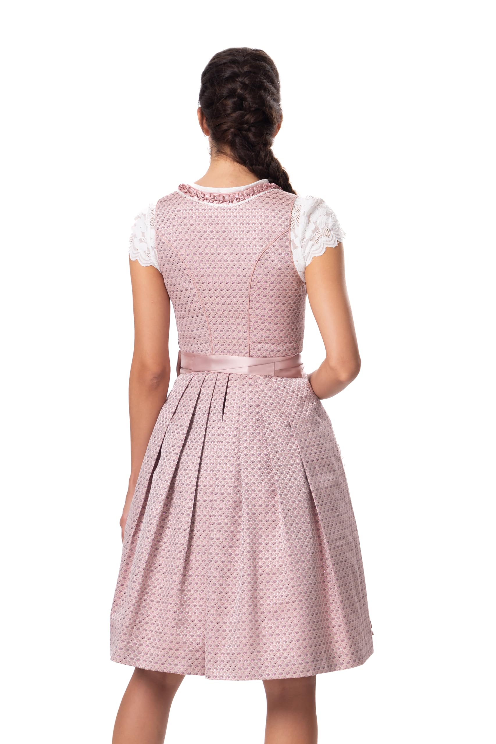 Dirndl Damen, Exklusive Dirndlkleider Damen Elegant 2tlg.60cm | Midi,Hochwertig,Blau/Rosa/Grau/Grün,Traditionell Bavarian,Trachtenrock,Dirndlschürzen,Mädchen,Größe 34-44 (Ohne Dirndlbluse)
