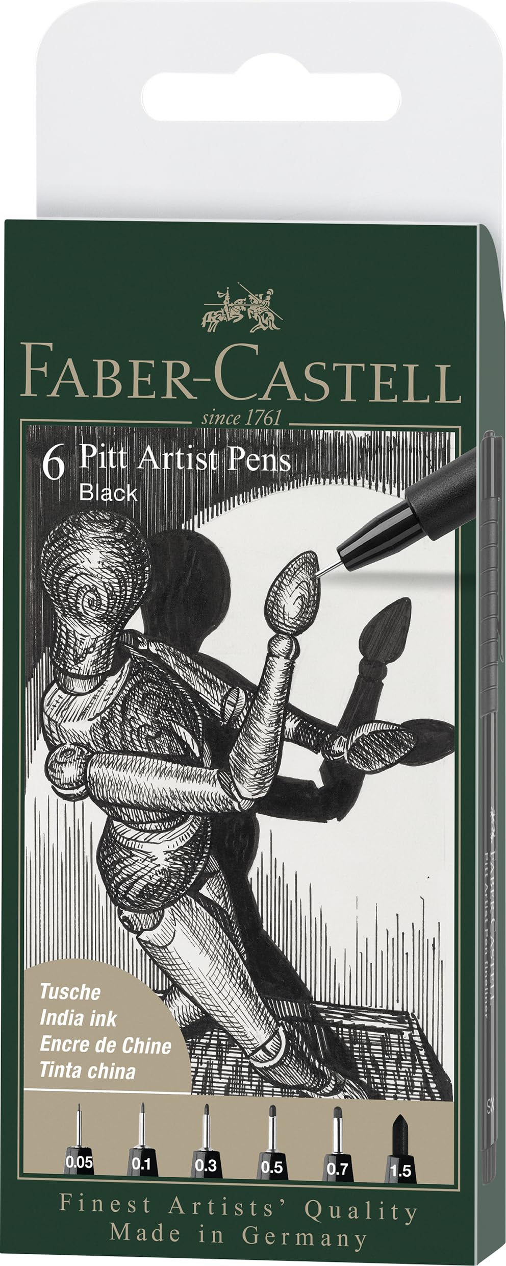 Art & Graphic Pitt Artist Pen India Ink Pen, Black, Wallet Of 6, For Art, Craft, Drawing, Sketching, Home, School, University, Colouring