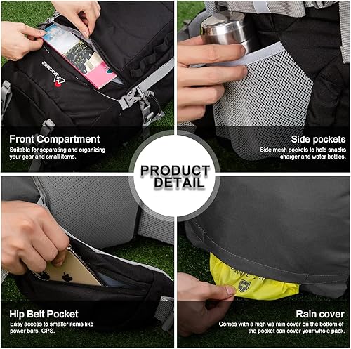 Miniatura 6 de MOUNTAINTOP Mochila de marco interno de 80L para hombre y mujer Mochila de senderismo con cubierta de lluvia