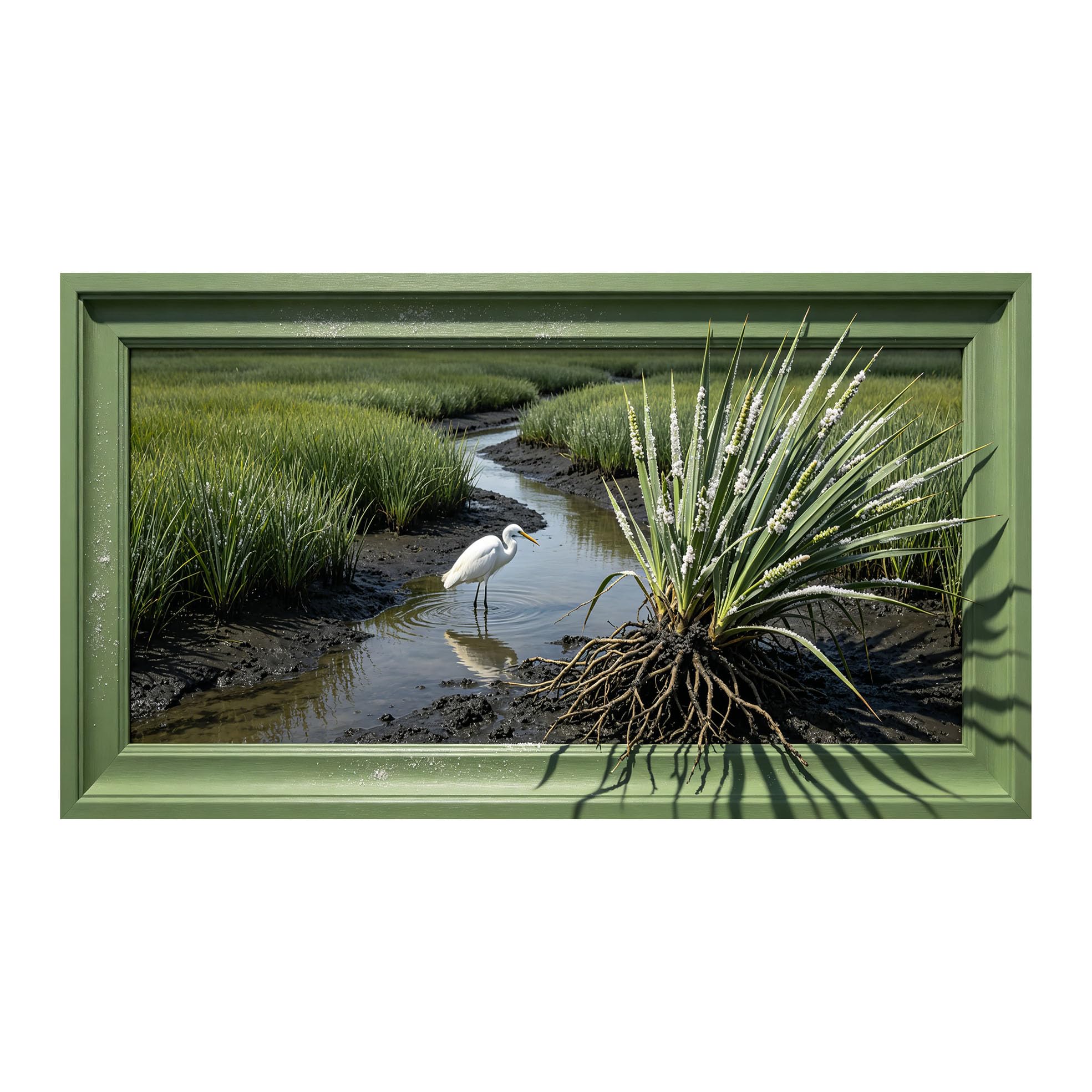 Yzpallescene 3D Framed Wall Art 50cm×100cm Tropical Coastal Wetland Egret Bird Panoramic Botanical Realistic Large Size SelfAdhesive Removable Wall Decor Prints Artwork for Living Room Bedroom Office