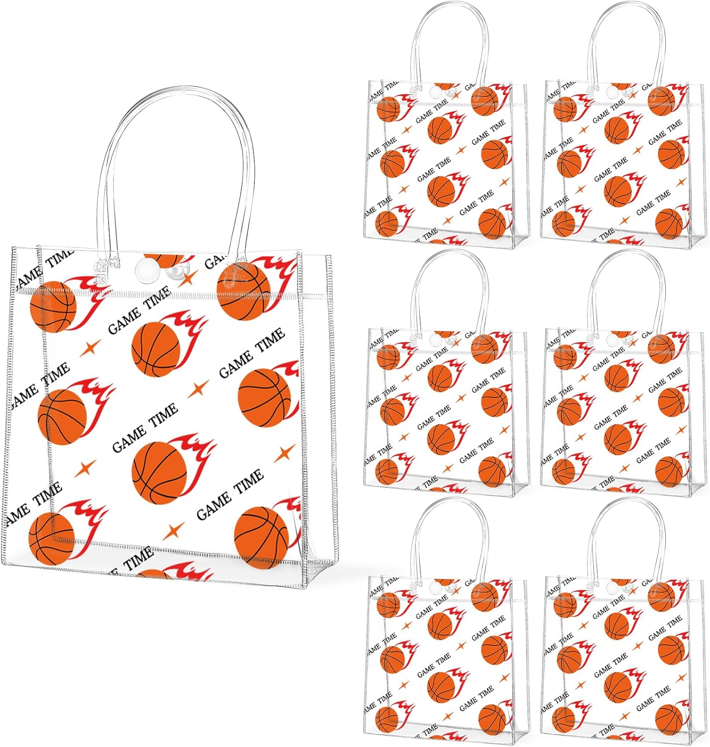 24Pcs Basketball Clear PVC Gift Bags with Handles Bulk 8 x 8 x 3In Sport Theme Goodie Treat Candy Bags Basketball Team Present Wrap Tote Bag for Boys Birthday Party Favor Baby Shower Decors Supplies