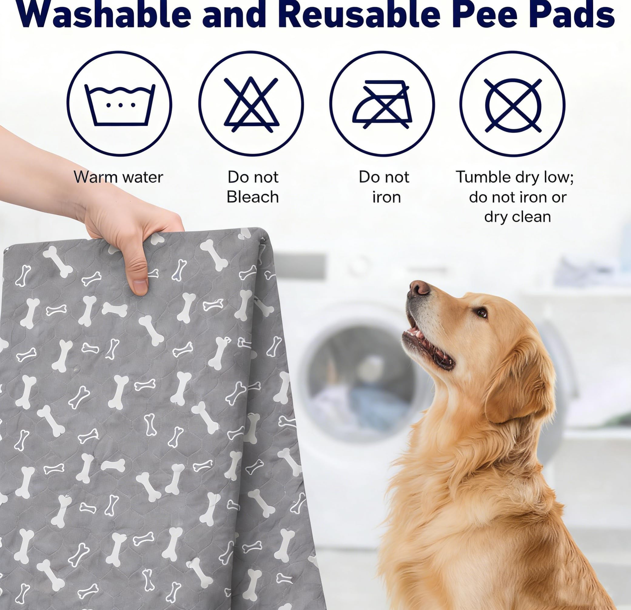 Puppy Pads with Pheromones, Washable Pee Pads for Dogs Potty Training, Reusable Dog Mat with Pet Hair Removal Gloves for Playpen, Crate, Whelping Box (Blue,M) — view 5