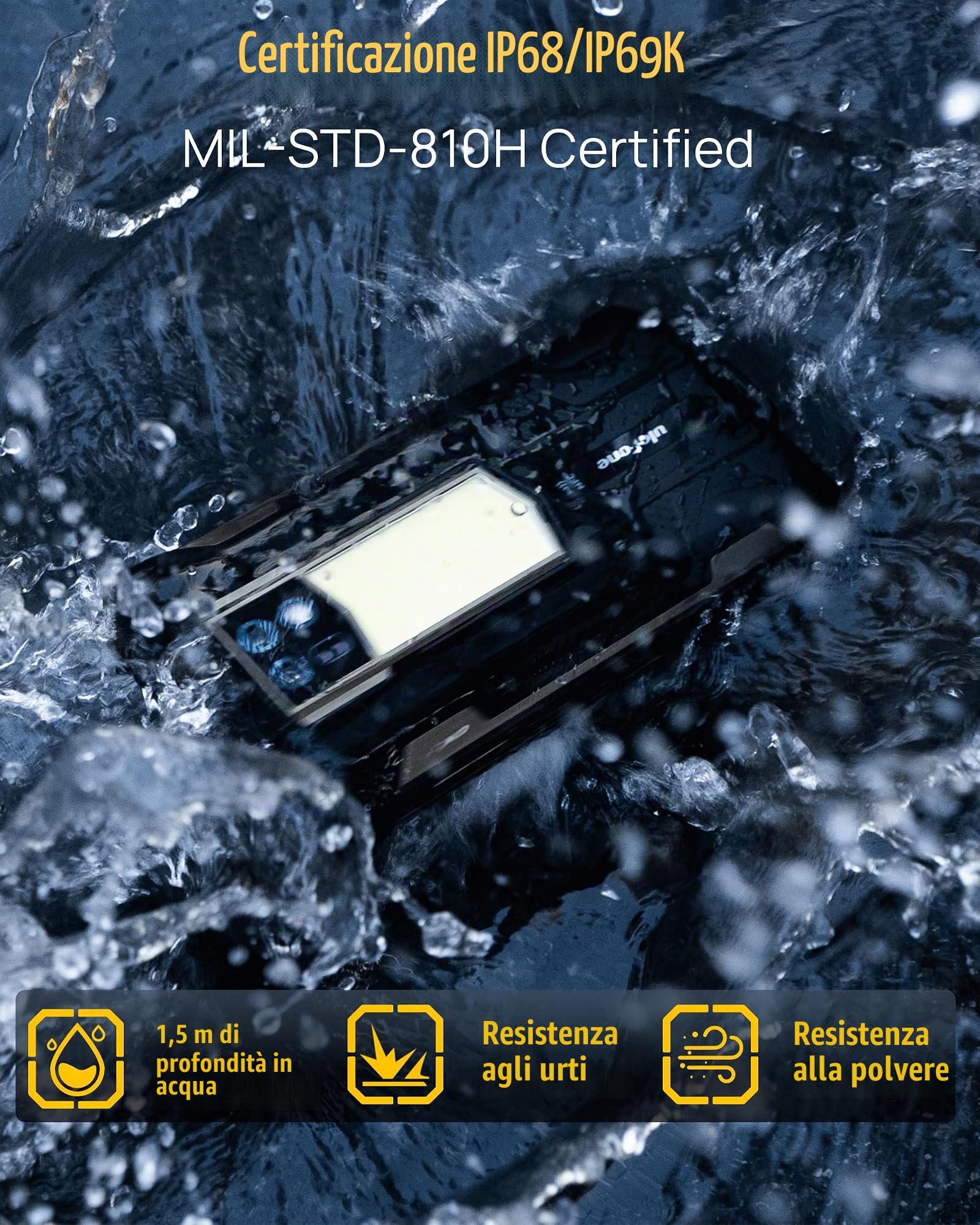 Ulefone Armor 24 Rugged Smartphone 22000mAh, 1000LM Lampada Campeggio 24GB+256GB, Android 13 Dual 4G Helio G95, 6.78" FHD+ 120Hz, 64MP Visione Notturna Telefono Indistruttibile, NFC/OTG/GPS
