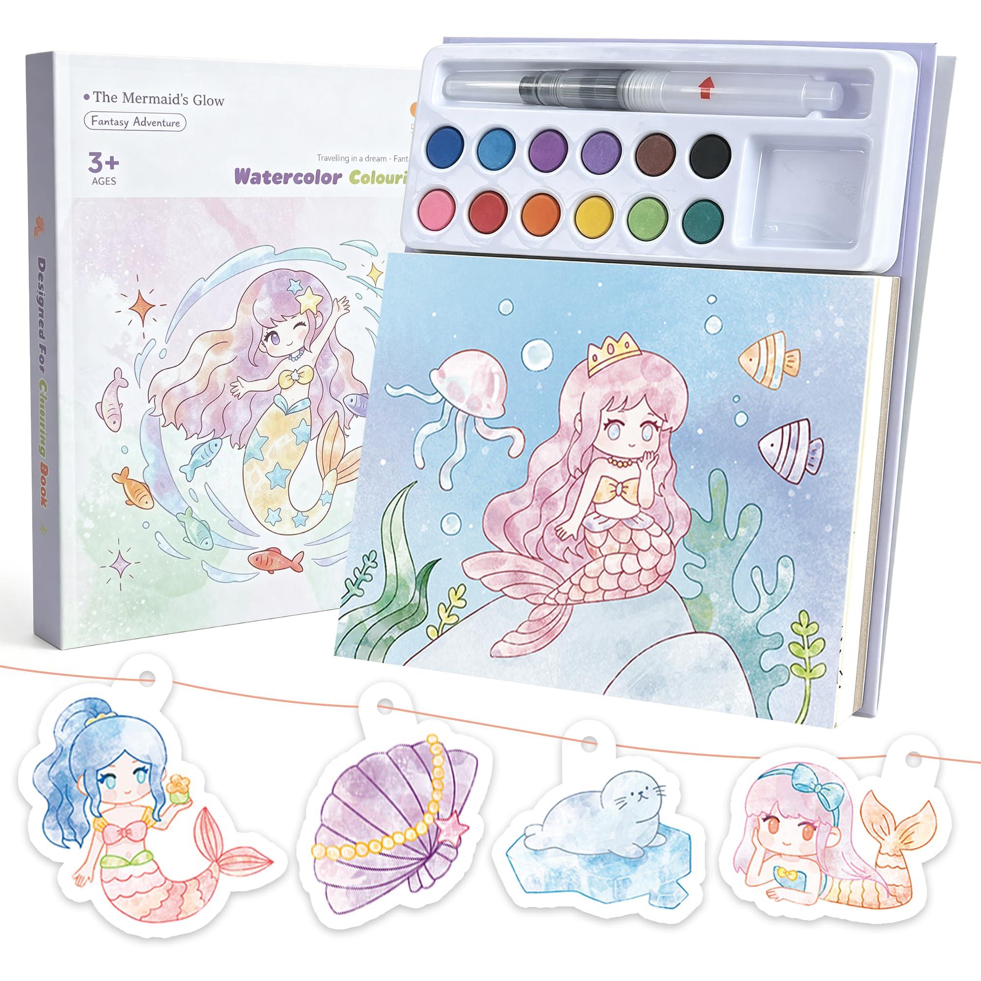 cabaro 3-in-1 Watercolour Paint Set, Mess Free Colouring Book Kids Age 3+