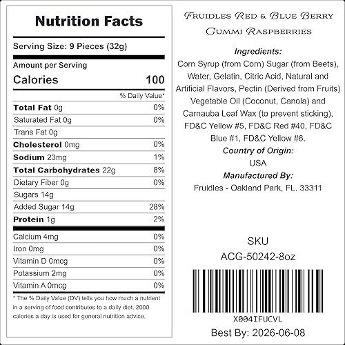 Miniatura 2 de Fruidles Gomitas de bayas rojas y azules, gomitas de frambuesas surtidas, aptas para alérgicos, sin OMG, sin edulcorantes artificiales (bolsa de 8